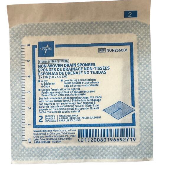 Medline Caring Non-Woven Drain Sponges Sterile 2x2 in Box of 31 x 2 Sponges - Picture 2 of 5